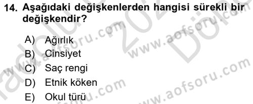 Sosyal Bilimlerde Araştırma Yöntemleri Dersi 2023 - 2024 Yılı (Final) Dönem Sonu Sınav Soruları 14. Soru