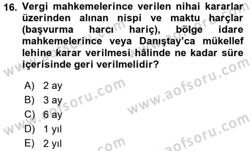 Damga Vergisi Ve Harçlar Bilgisi Dersi 2016 - 2017 Yılı 3 Ders Sınav Soruları 16. Soru