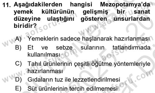 Gastronomi Tarihi Dersi 2025 - 2026 Yılı (Vize) Ara Sınav Soruları 11. Soru