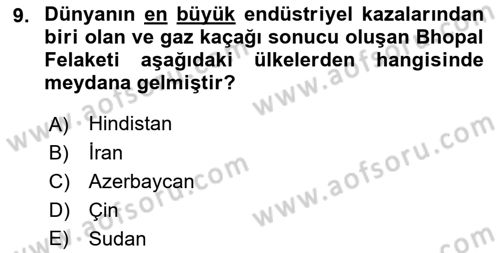 Afet Yönetimi 2 Dersi 2018 - 2019 Yılı 3 Ders Sınav Soruları 9. Soru