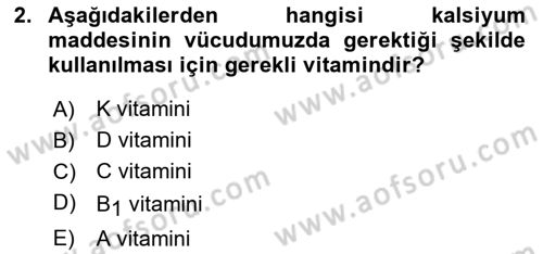 Beslenmenin Temel İlkeleri Dersi 2018 - 2019 Yılı Yaz Okulu Sınav Soruları 2. Soru