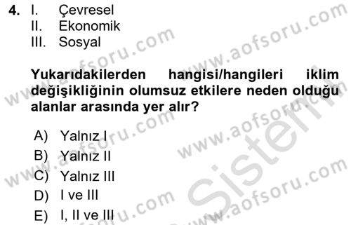 Temel Afet Bilgisi Dersi 2023 - 2024 Yılı Yaz Okulu Sınav Soruları 4. Soru