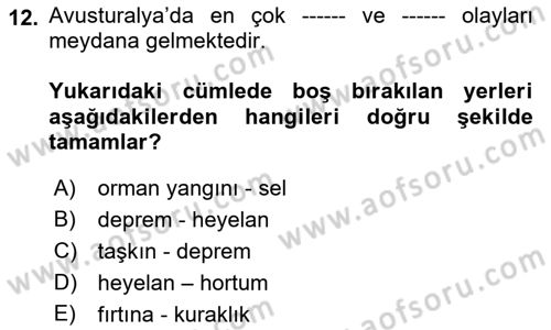 Afet Yönetimi 2 Dersi 2018 - 2019 Yılı 3 Ders Sınav Soruları 12. Soru