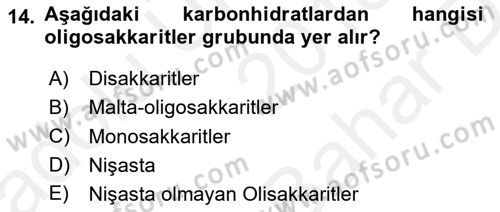 Beslenmenin Temel İlkeleri Dersi 2018 - 2019 Yılı (Vize) Ara Sınav Soruları 14. Soru