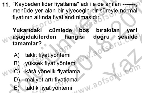 Menü Yönetimi Dersi 2018 - 2019 Yılı Yaz Okulu Sınav Soruları 11. Soru