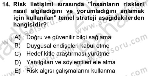 Afet Tıbbı ve Yönetim İlkeleri Dersi 2023 - 2024 Yılı (Vize) Ara Sınav Soruları 14. Soru