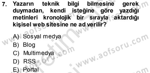 Büro Teknolojileri Dersi 2014 - 2015 Yılı Tek Ders Sınav Soruları 7. Soru