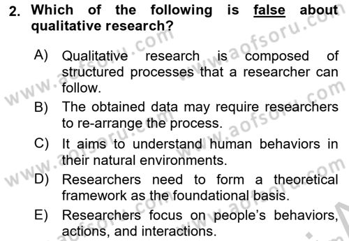 Research Methods Dersi 2018 - 2019 Yılı Yaz Okulu Sınav Soruları 2. Soru