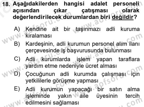 Adalet Meslek Etiği Dersi 2017 - 2018 Yılı 3 Ders Sınav Soruları 18. Soru