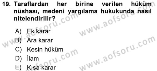 Hukuk Dili Ve Adli Yazışmalar Dersi 2017 - 2018 Yılı 3 Ders Sınav Soruları 19. Soru
