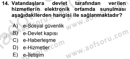 Büro Teknolojileri Dersi 2017 - 2018 Yılı (Vize) Ara Sınav Soruları 14. Soru