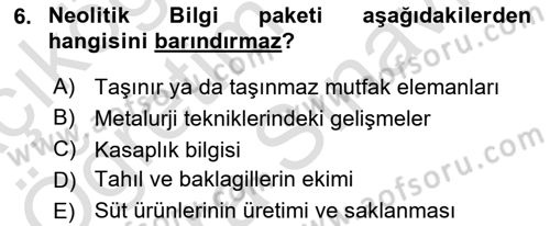 Gastronomi Tarihi Dersi 2024 - 2025 Yılı (Vize) Ara Sınav Soruları 6. Soru