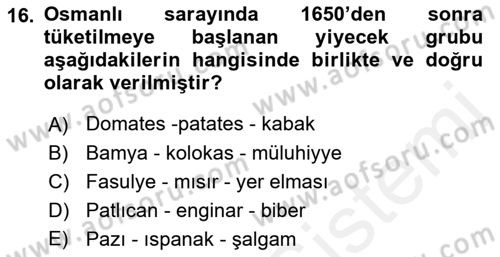 Osmanlı Mutfağı Dersi 2018 - 2019 Yılı (Vize) Ara Sınav Soruları 16. Soru