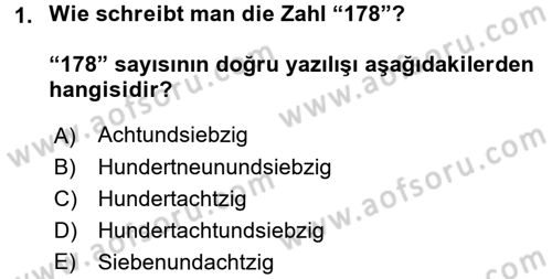 Almanca 1 Dersi 2017 - 2018 Yılı (Vize) Ara Sınav Soruları 1. Soru