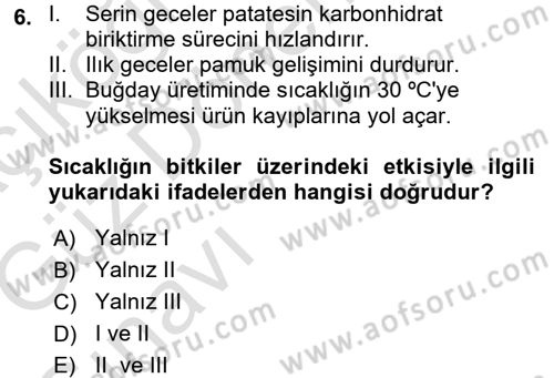 Gıda Coğrafyası Dersi 2016 - 2017 Yılı (Vize) Ara Sınav Soruları 6. Soru