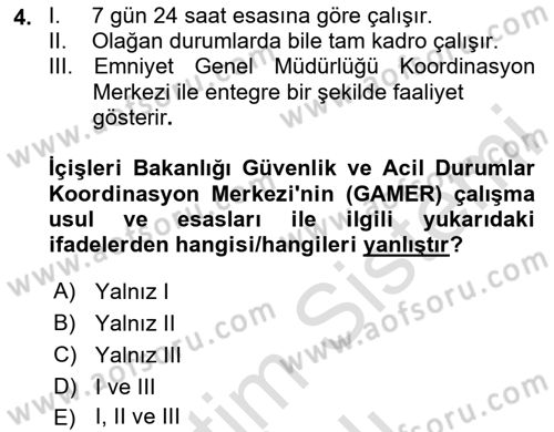 Afet Yönetimi 2 Dersi 2023 - 2024 Yılı Yaz Okulu Sınav Soruları 4. Soru