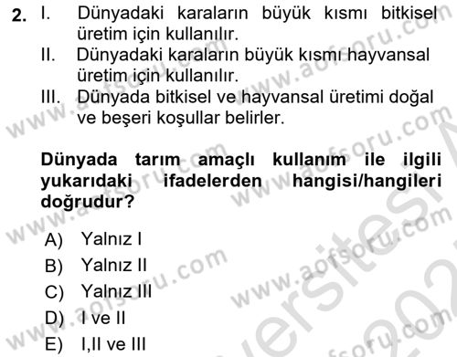 Gıda Coğrafyası Dersi 2024 - 2025 Yılı (Vize) Ara Sınav Soruları 2. Soru