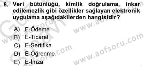 Büro Teknolojileri Dersi 2019 - 2020 Yılı (Vize) Ara Sınav Soruları 8. Soru