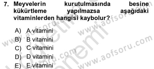 Temel Mutfak Teknikleri Dersi 2016 - 2017 Yılı (Vize) Ara Sınav Soruları 7. Soru