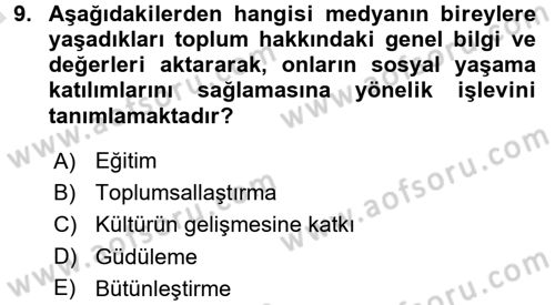 Gastronomi Ve Medya Dersi 2016 - 2017 Yılı (Vize) Ara Sınav Soruları 9. Soru