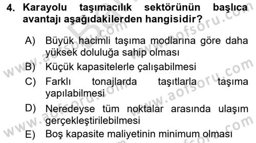 Acil Durum ve Afetlerde Ulaştırma Yönetimi ve Uygulamaları Dersi 2021 - 2022 Yılı (Final) Dönem Sonu Sınav Soruları 4. Soru