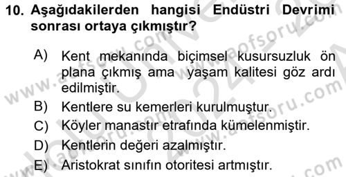Kent, Planlama ve Afet Risk Yönetimi Dersi 2024 - 2025 Yılı (Vize) Ara Sınav Soruları 10. Soru