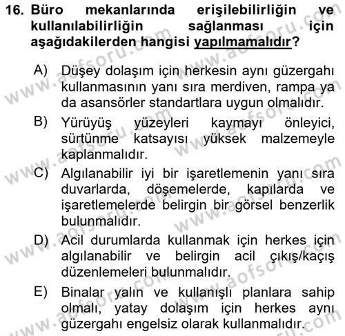 Büro Teknolojileri Dersi 2023 - 2024 Yılı Yaz Okulu Sınav Soruları 16. Soru