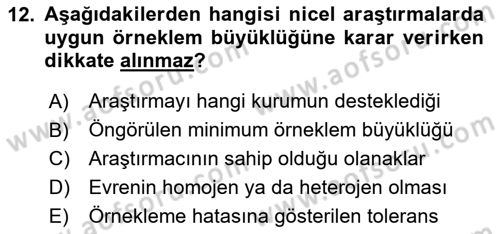 Sosyal Bilimlerde Araştırma Yöntemleri Dersi 2020 - 2021 Yılı Yaz Okulu Sınav Soruları 12. Soru