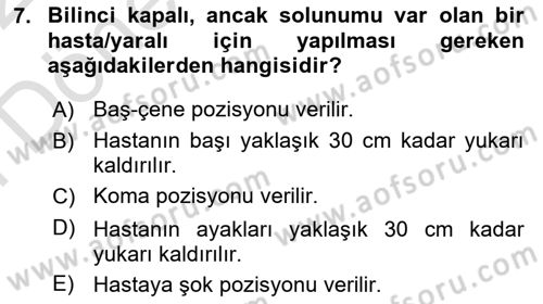 Afet Tıbbı ve Yönetim İlkeleri Dersi 2021 - 2022 Yılı (Final) Dönem Sonu Sınav Soruları 7. Soru