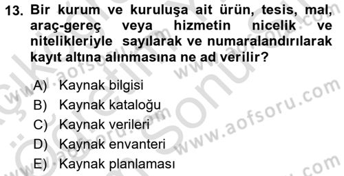 Acil Durum ve Afetlerde Ulaştırma Yönetimi ve Uygulamaları Dersi 2021 - 2022 Yılı (Final) Dönem Sonu Sınav Soruları 13. Soru