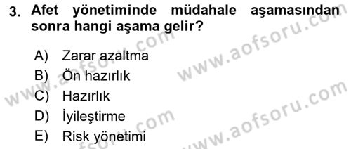 Afet Yönetimi 1 Dersi 2022 - 2023 Yılı (Vize) Ara Sınav Soruları 3. Soru