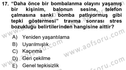 Afet Tıbbı ve Yönetim İlkeleri Dersi 2018 - 2019 Yılı Yaz Okulu Sınav Soruları 17. Soru