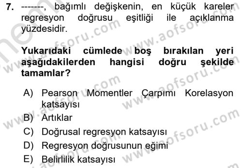Veri Analizi Ve Değerlendirme Dersi 2023 - 2024 Yılı (Vize) Ara Sınav Soruları 7. Soru