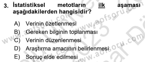 Veri Analizi Ve Değerlendirme Dersi 2023 - 2024 Yılı (Vize) Ara Sınav Soruları 3. Soru