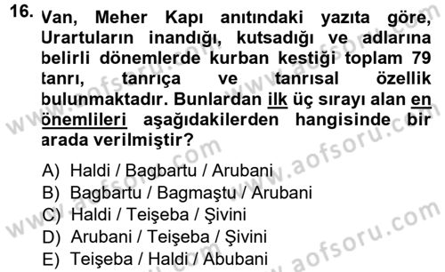 Anadolu Arkeolojisi Dersi 2014 - 2015 Yılı (Vize) Ara Sınav Soruları 16. Soru