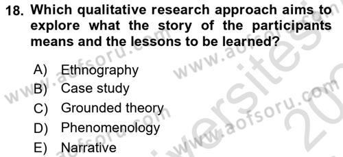 Research Methods Dersi 2023 - 2024 Yılı (Final) Dönem Sonu Sınav Soruları 18. Soru