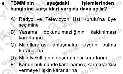 İdari Yargı Dersi 2014 - 2015 Yılı Tek Ders Sınav Soruları 9. Soru