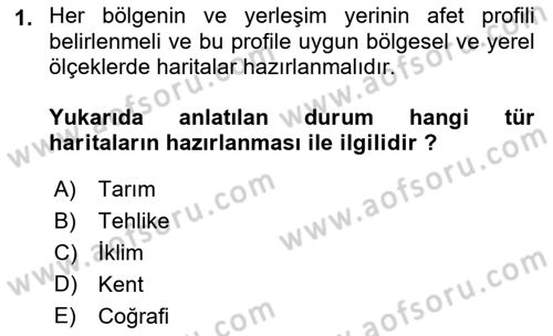 Kent, Planlama ve Afet Risk Yönetimi Dersi 2023 - 2024 Yılı (Final) Dönem Sonu Sınav Soruları 1. Soru