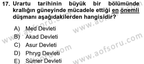 Anadolu Arkeolojisi Dersi 2016 - 2017 Yılı (Vize) Ara Sınav Soruları 17. Soru