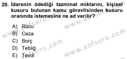 İdari Yargı Dersi 2021 - 2022 Yılı (Final) Dönem Sonu Sınav Soruları 20. Soru