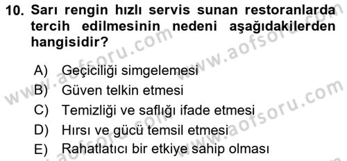 Menü Yönetimi Dersi 2018 - 2019 Yılı (Vize) Ara Sınav Soruları 10. Soru
