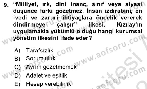 Afet Risk Azaltma Politikaları Dersi 2023 - 2024 Yılı (Vize) Ara Sınav Soruları 9. Soru