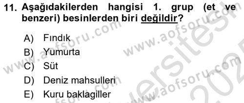 Beslenmenin Temel İlkeleri Dersi 2024 - 2025 Yılı Yaz Okulu Sınav Soruları 11. Soru