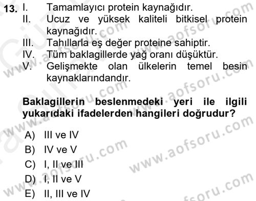 Gıda Coğrafyası Dersi 2018 - 2019 Yılı (Vize) Ara Sınav Soruları 13. Soru