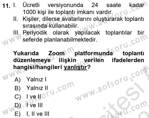 Büro Teknolojileri Dersi 2024 - 2025 Yılı (Vize) Ara Sınav Soruları 11. Soru