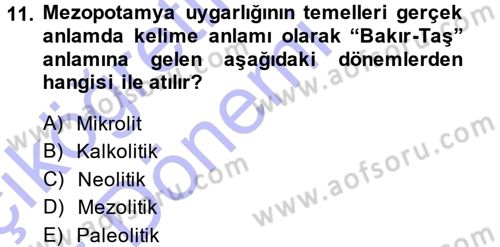 Anadolu Arkeolojisi Dersi 2014 - 2015 Yılı (Vize) Ara Sınav Soruları 11. Soru