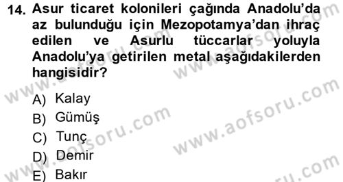 Anadolu Arkeolojisi Dersi 2014 - 2015 Yılı (Vize) Ara Sınav Soruları 14. Soru