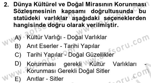 Arkeolojik Alan Yönetimi Dersi 2023 - 2024 Yılı Yaz Okulu Sınav Soruları 2. Soru
