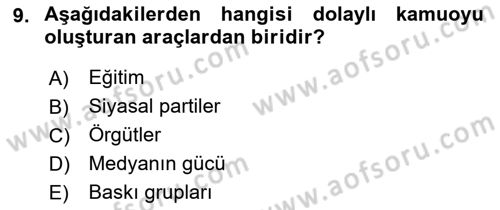 Acil Durum ve Afet Farkındalık Eğitimi Dersi 2018 - 2019 Yılı (Vize) Ara Sınav Soruları 9. Soru