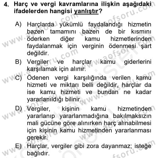 Damga Vergisi Ve Harçlar Bilgisi Dersi 2017 - 2018 Yılı (Final) Dönem Sonu Sınav Soruları 4. Soru
